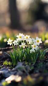 Daffodil Cluster in Early Spring Garden Setting.