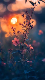 Silhouetted Wildflowers Backlit by Golden Sunset