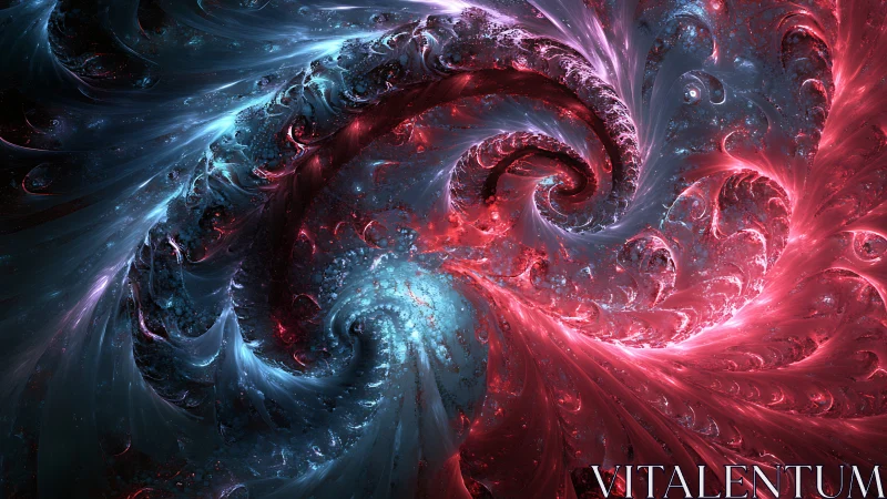 Fractal spiral shapes form dense red and blue swirling field