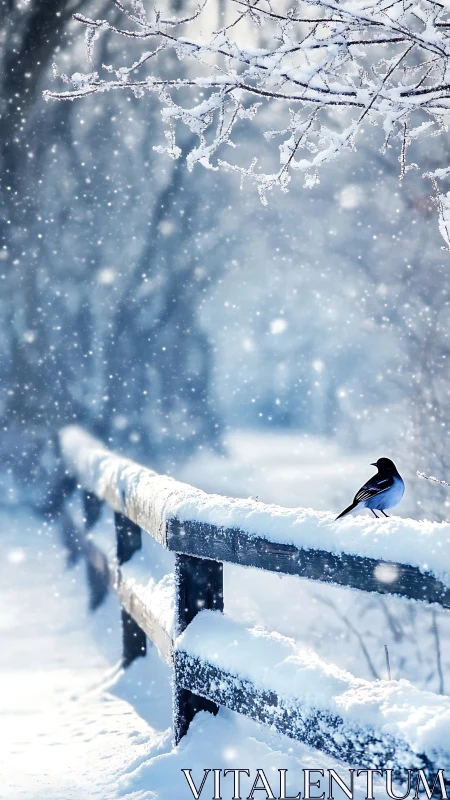 A Solitary Bird's Peaceful Winter Moment.