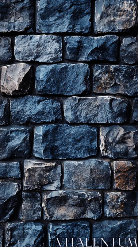 Textured dark stone wall with cool blue tonal gradations.
