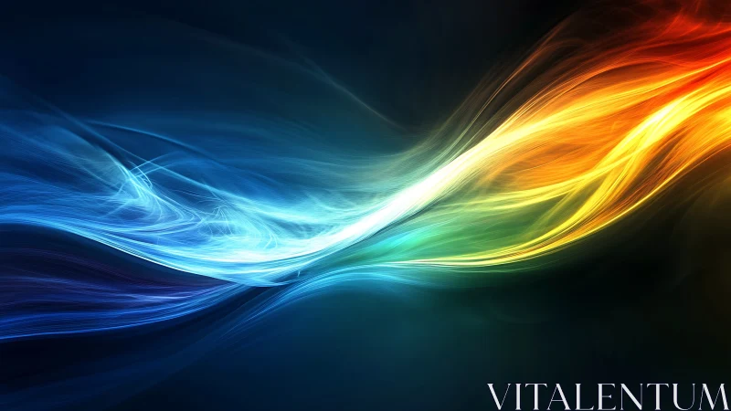 Chromatic energy streams flow across a dark digital field