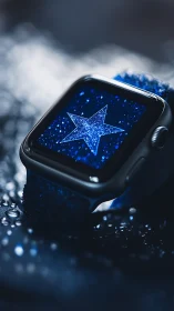 Star-splashed smartwatch glows in deep midnight droplets.
