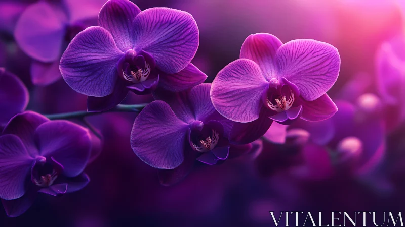 Purple Orchids Rendered with Volumetric Lighting and Cinematic Depth