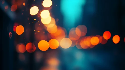 Out of focus city street lights form circular bokeh pattern