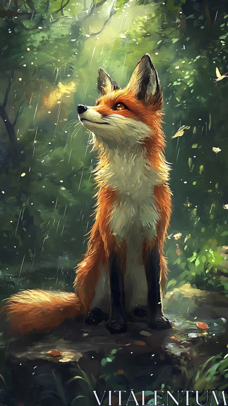 Rainlit fox listening to the forest&rsquo;s quiet heartbeat.