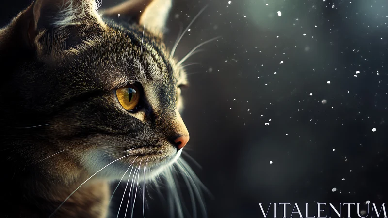 Feline Portrait: Golden-Eyed Cat in Luminous Profile Composition.