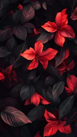 Red Flowers Against Dark Foliage: Digital botanical study.