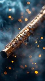 Golden flute drifts through twilight mist and embered echoes