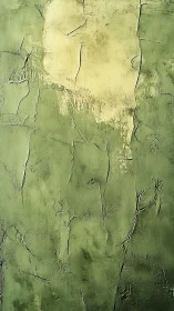 Textured green stucco wall reveals worn ochre plaster core