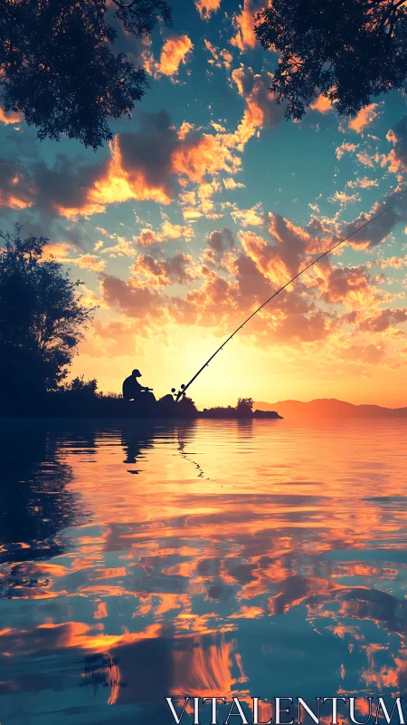 Sunset-soaked angler draws glowing lines across liquid sky