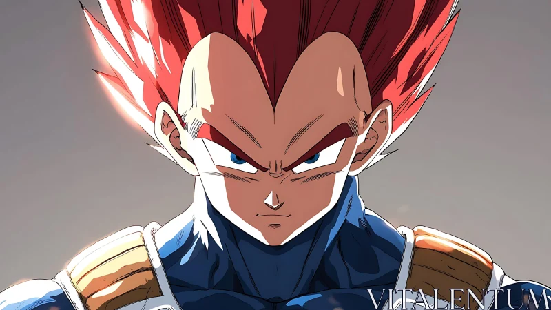 Intense anime warrior portrait with vivid red spiked hair