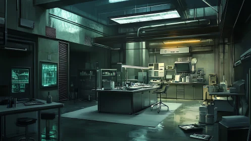 Modern laboratory interior with workstations and equipment.