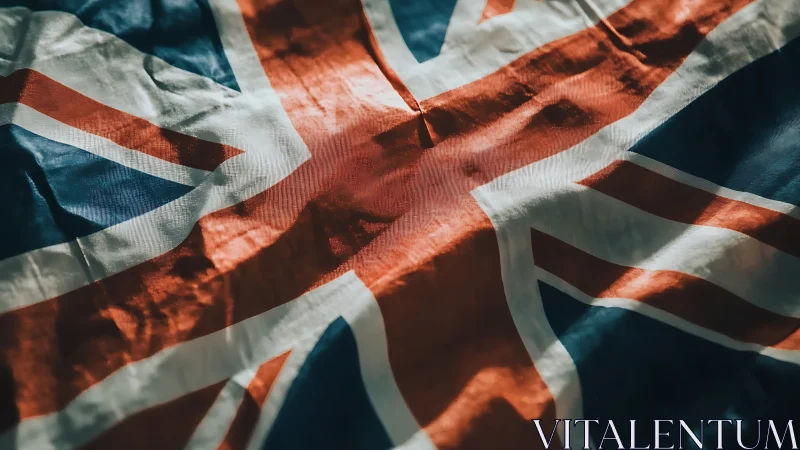 Bold Union Jack flag rests in soft, warmly lit folds