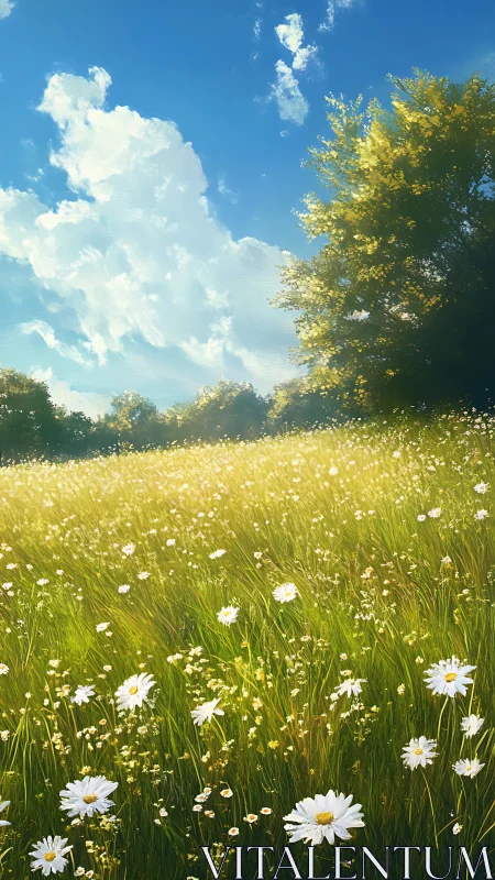 Sunlit daisies quietly rehearse summer across the meadow