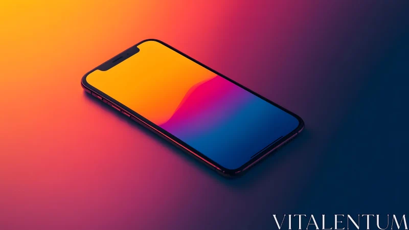 Modern smartphone on vibrant gradient background, digital art style.