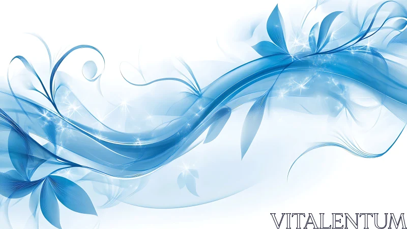 Blue translucent wave and abstract floral vector composition.
