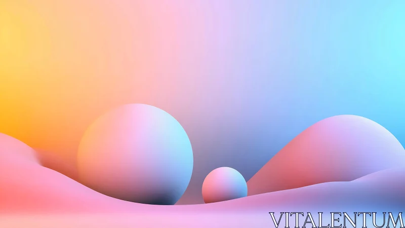 Soft gradient spheres float in dreamy pastel landscape.