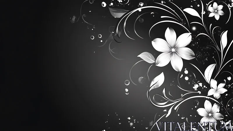 Monochrome Floral Vines. Ethereal Black-White Botanical Design.