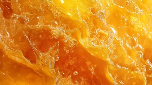 Macro closeup of juicy orange citrus pulp with glistening droplets