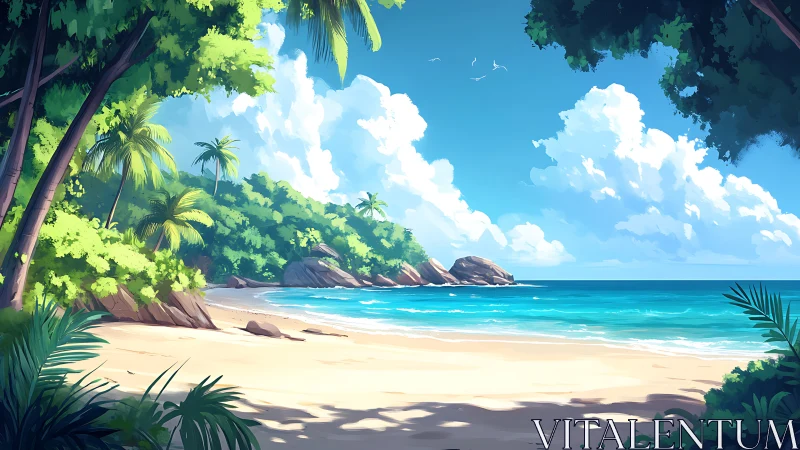 Tropical Paradise Beach With Palm Trees and Turquoise Water.