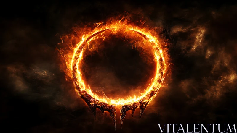 Ring of fire with radiating energy waves isolated against dark background.