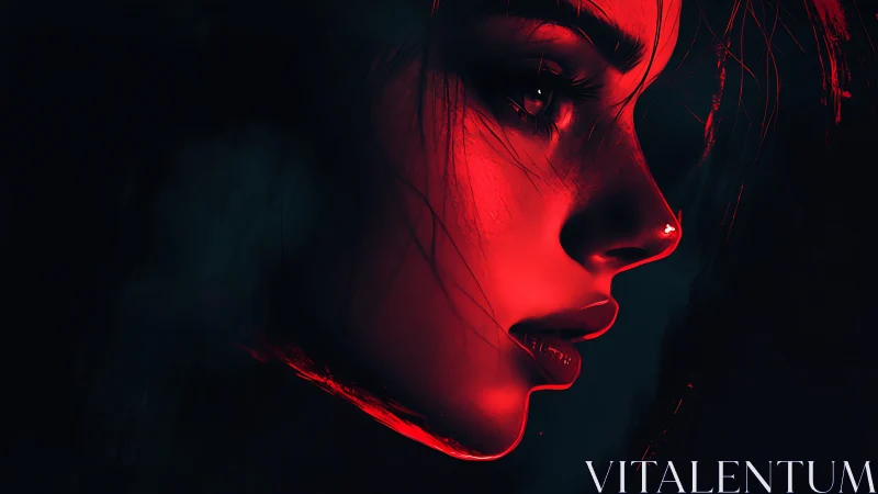 Red side-lit female profile in dark digital portrait.