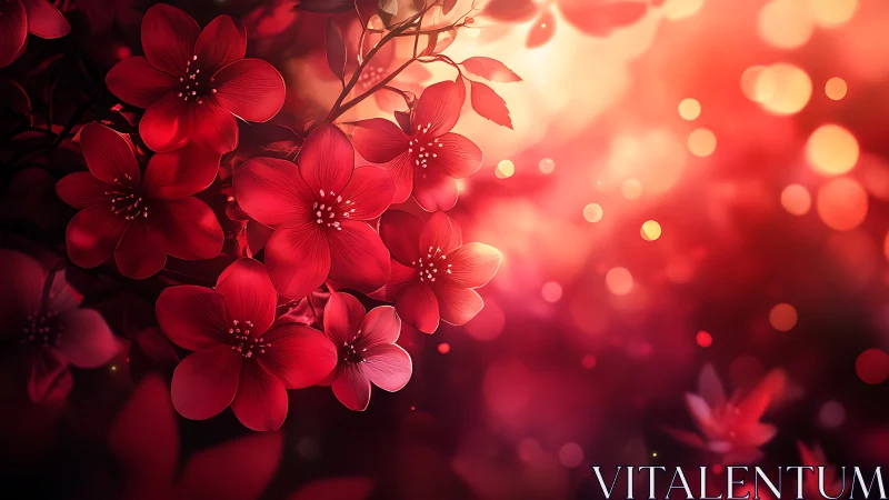Radiant Red Flowers Bloom With Warm Sunlit Bokeh