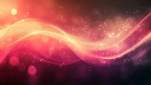 Abstract red light waves with particle glow on dark field.