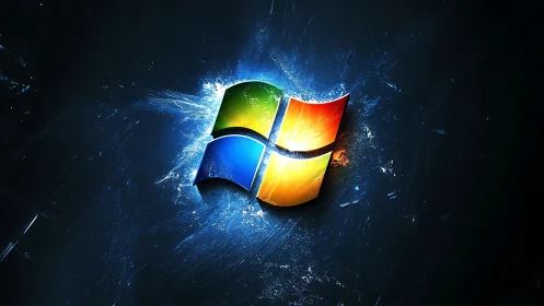 Shattered neon window logo ignites a cosmic software storm.