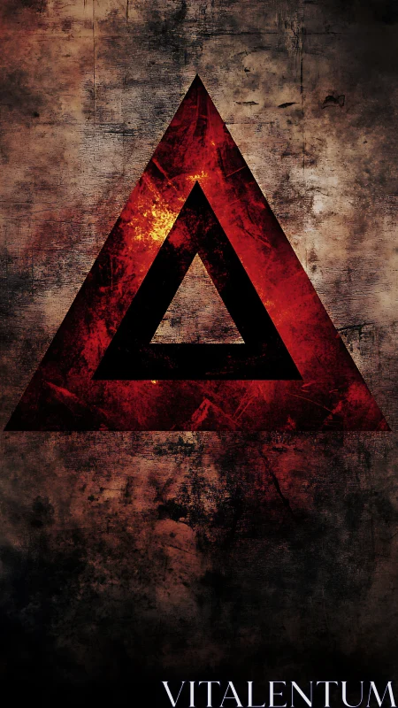 Burnished red triangular sigil on distressed grunge field.