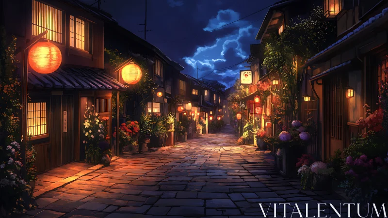 Lantern-lit Japanese alley captures quiet summer night glow