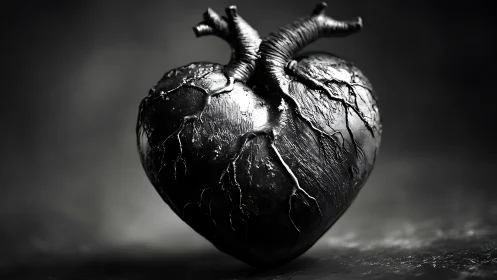 Anatomical Heart Sculpts Drama in Monochrome Darkness