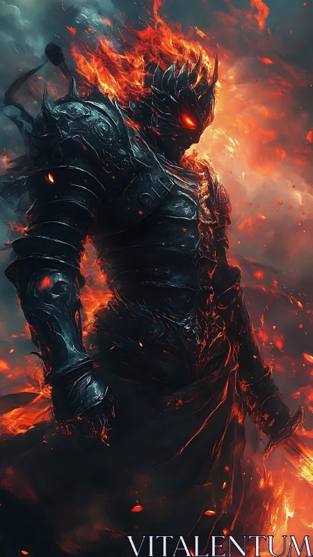 Incandescent infernal warlord in molten obsidian plate armor.