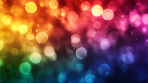 Colorful bokeh lights glowing in a soft rainbow dreamscape.