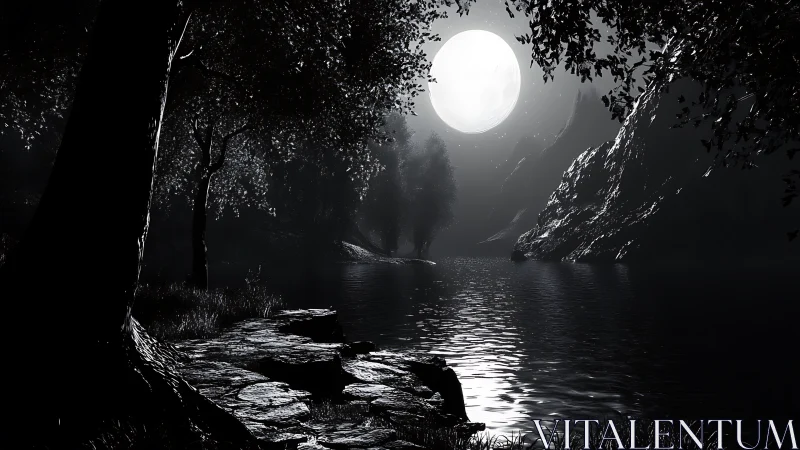 Moonlight quietly carves silver secrets across the lake