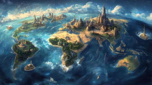 Fantasy world map visualizes Earth as unified skyborne realm