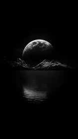 Crescent moonrise illuminates glacial peaks and still water