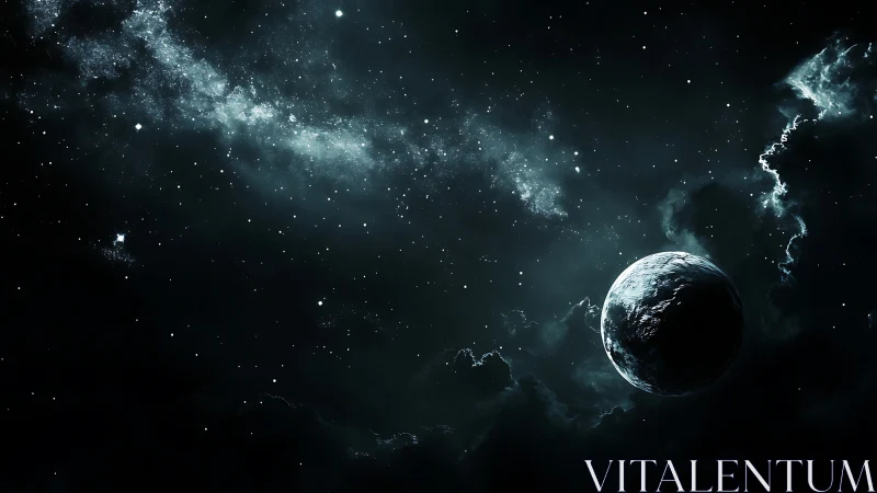 Lonely blue planet drifts through a cold, star-filled cosmos