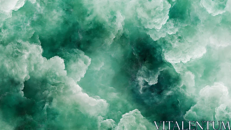 Emerald volumetric nebula cloudscape rendered in soft focus