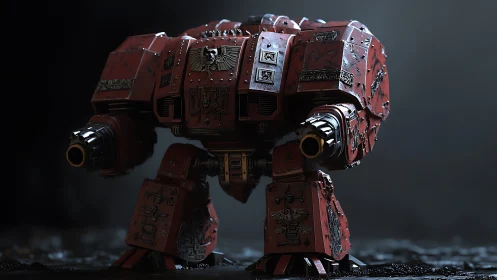 Red armored combat mech rendered with high detail lighting
