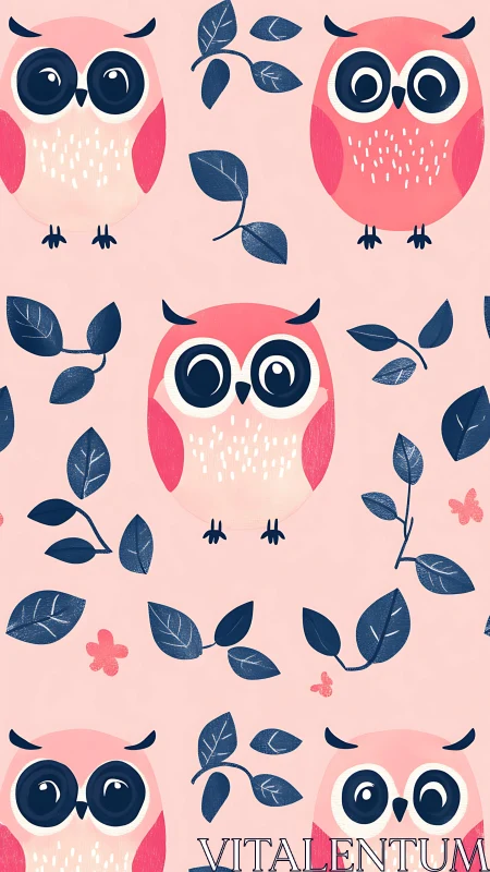 Playful pink owl pattern brightens a soft pastel background