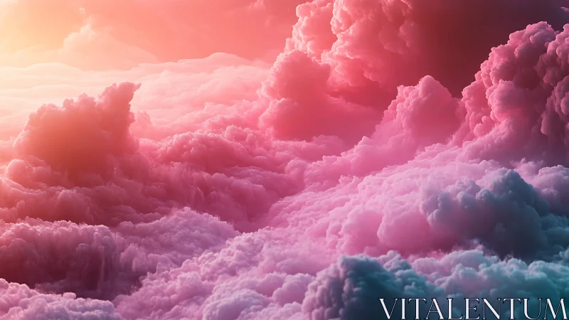 Sunlit pink clouds glow with surreal pastel depth.