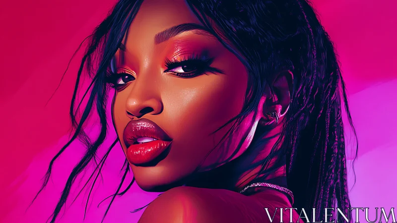 Velvet neon portrait glowing with confident quiet glamour.