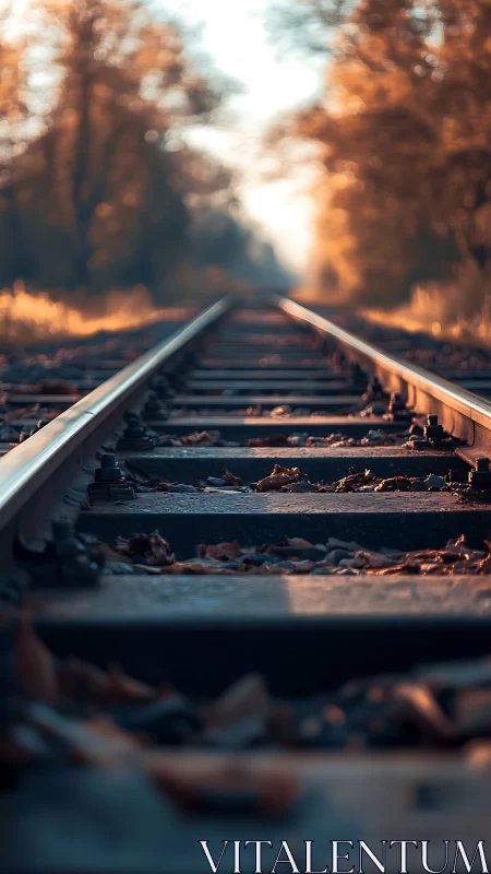 Rust-kissed tracks stretching into a blurry autumn hush.