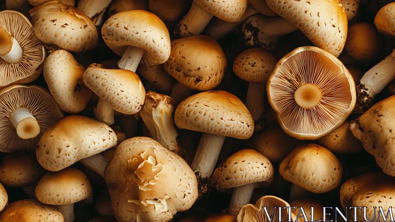 Golden brown mushrooms clustered in tight organic pattern.