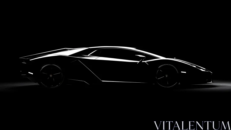 High-contrast side silhouette isolates a supercar&rsquo;s angular form