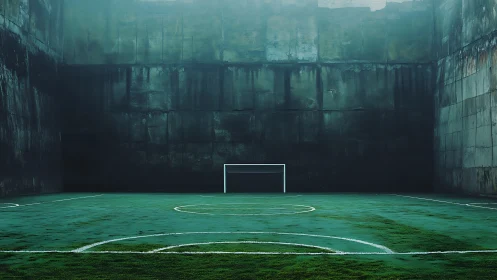 Lonely urban football court waiting for its next noisy game.