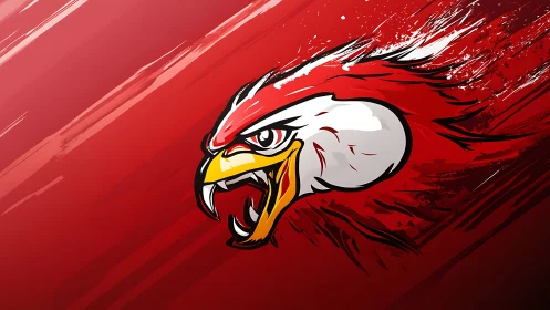 Red hawk mascot head illustrated on dynamic red background