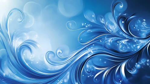 Swirling sapphire waves with luminous abstract flourishes.